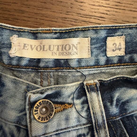 Evolution in Design Men’s Shorts Denim Stone Wash Tiger Stripes Long Size 34 - Picture 3 of 7